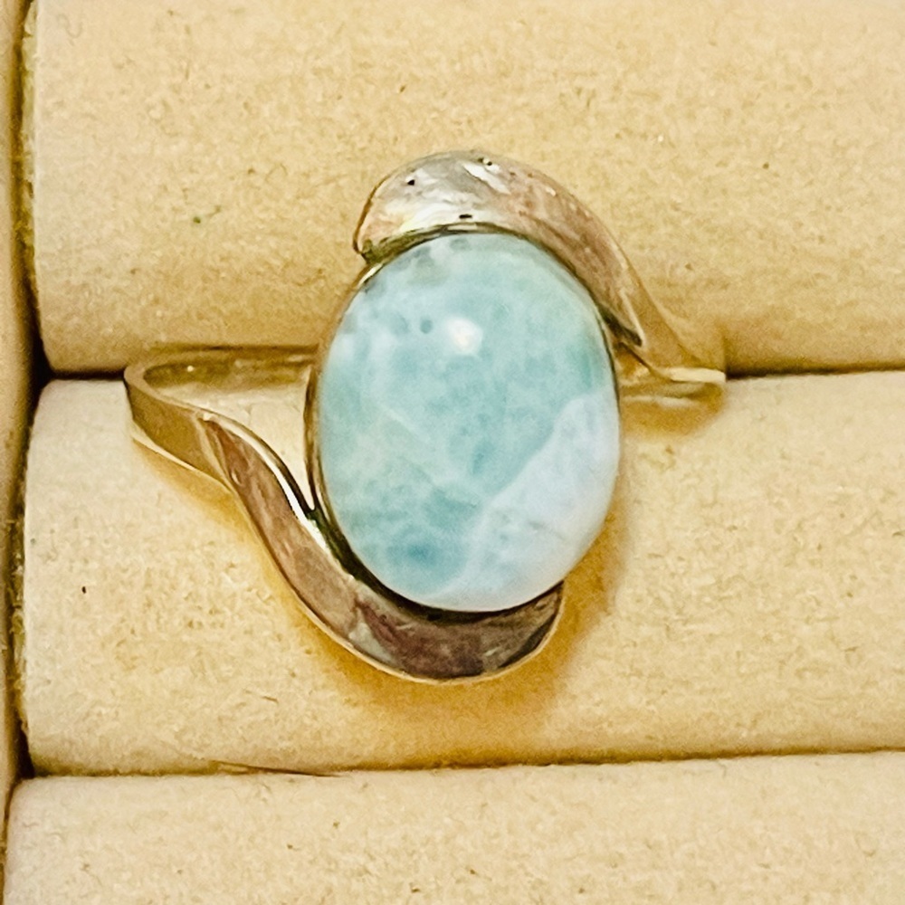 VTG Southwest 925 Sterling Silver Real Larimar Gemstone Cabochon Ring 11-11.25